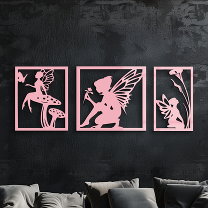 Pink Fairy Trio Metal Wall Art – Set of Three Fantasy Silhouette Panels - KAFGP156 - Tampa Home & Garden Store