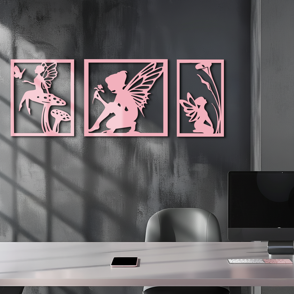 Pink Fairy Trio Metal Wall Art – Set of Three Fantasy Silhouette Panels - KAFGP156 - Tampa Home & Garden Store