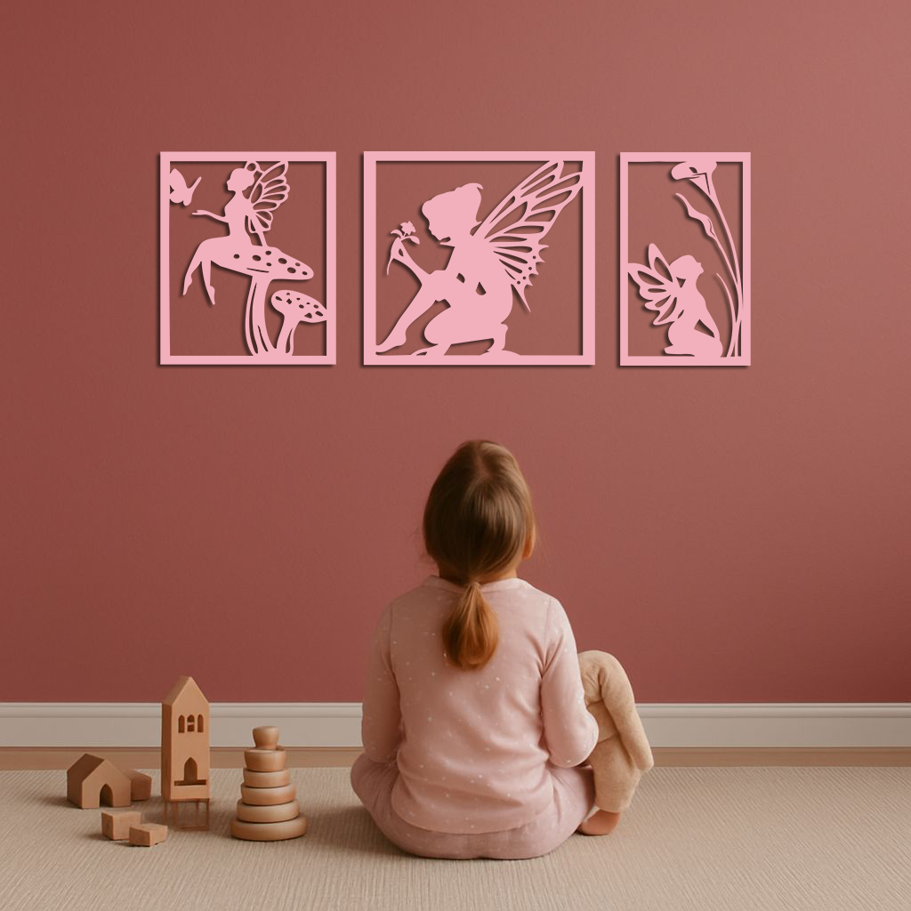 Pink Fairy Trio Metal Wall Art – Set of Three Fantasy Silhouette Panels - KAFGP156 - Tampa Home & Garden Store
