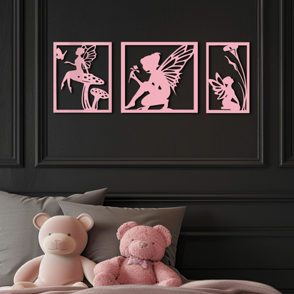 Pink Fairy Trio Metal Wall Art – Set of Three Fantasy Silhouette Panels - KAFGP156 - Tampa Home & Garden Store