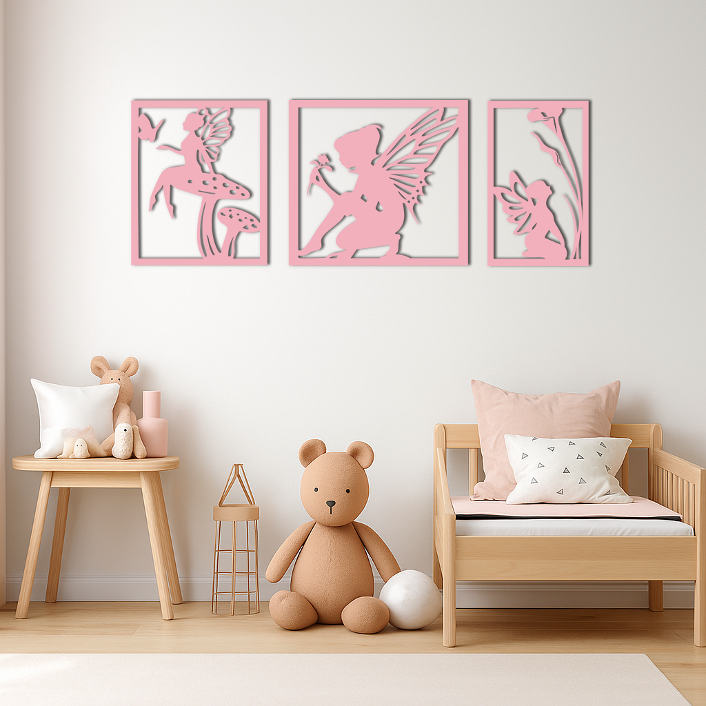 Pink Fairy Trio Metal Wall Art – Set of Three Fantasy Silhouette Panels - KAFGP156 - Tampa Home & Garden Store