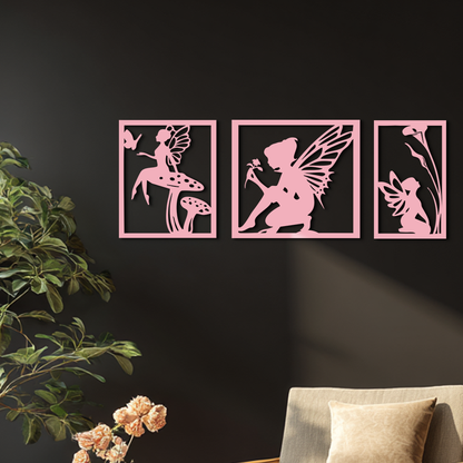 Pink Fairy Trio Metal Wall Art – Set of Three Fantasy Silhouette Panels - KAFGP156 - Tampa Home & Garden Store