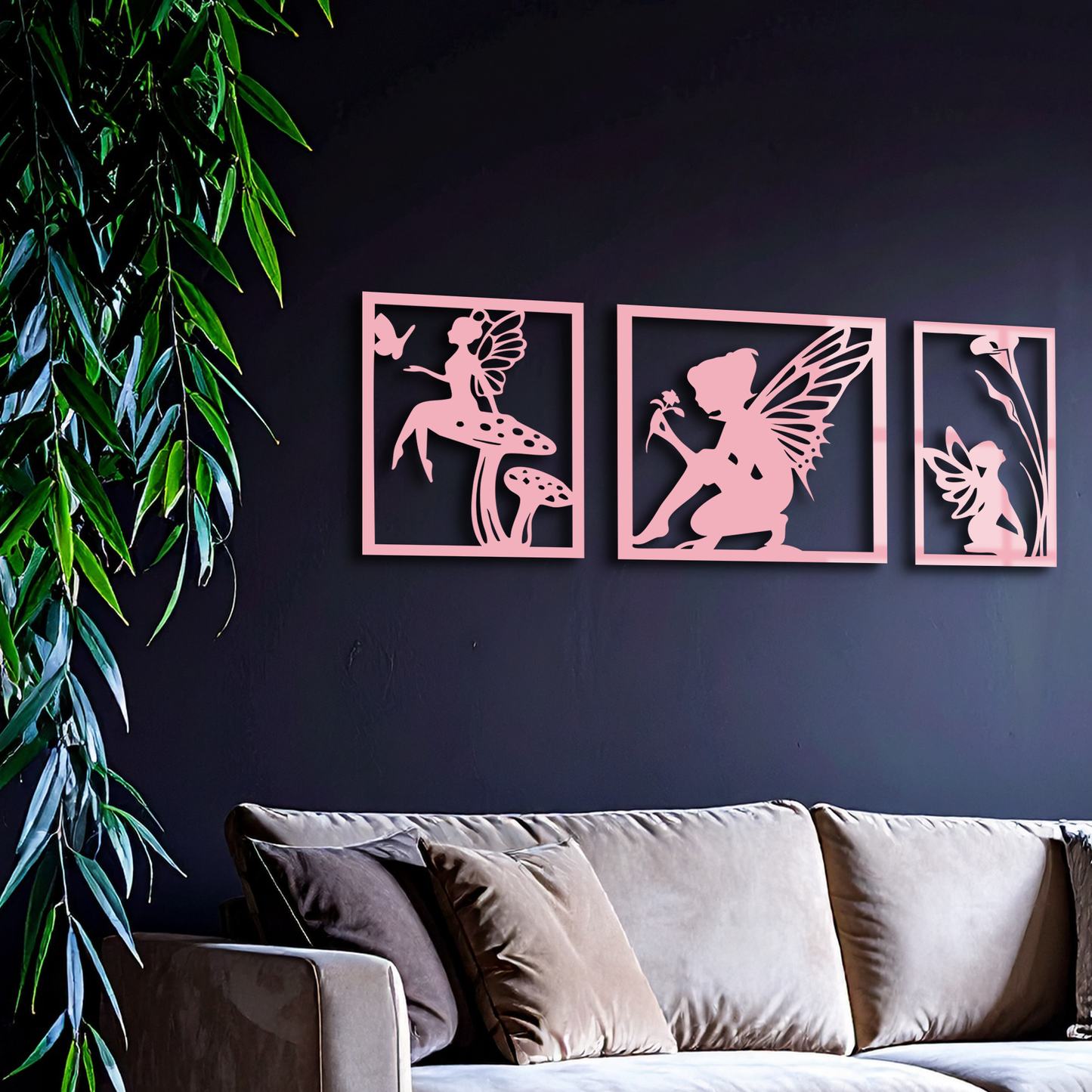 Pink Fairy Trio Metal Wall Art – Set of Three Fantasy Silhouette Panels - KAFGP156 - Tampa Home & Garden Store