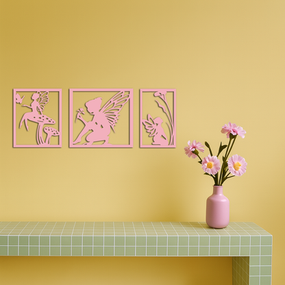 Pink Fairy Trio Metal Wall Art – Set of Three Fantasy Silhouette Panels - KAFGP156 - Tampa Home & Garden Store