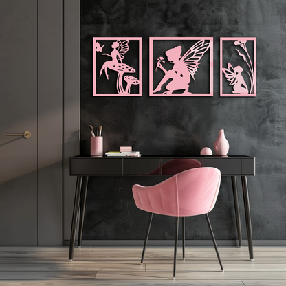Pink Fairy Trio Metal Wall Art – Set of Three Fantasy Silhouette Panels - KAFGP156 - Tampa Home & Garden Store