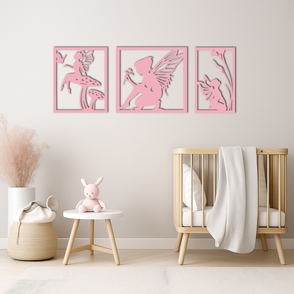 Pink Fairy Trio Metal Wall Art – Set of Three Fantasy Silhouette Panels - KAFGP156 - Tampa Home & Garden Store