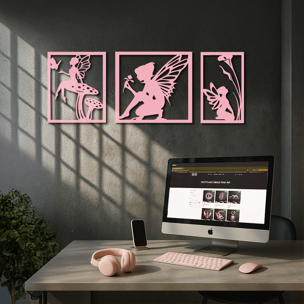 Pink Fairy Trio Metal Wall Art – Set of Three Fantasy Silhouette Panels - KAFGP156 - Tampa Home & Garden Store