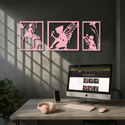 Pink Fairy Trio Metal Wall Art – Set of Three Fantasy Silhouette Panels - KAFGP156 - Tampa Home & Garden Store