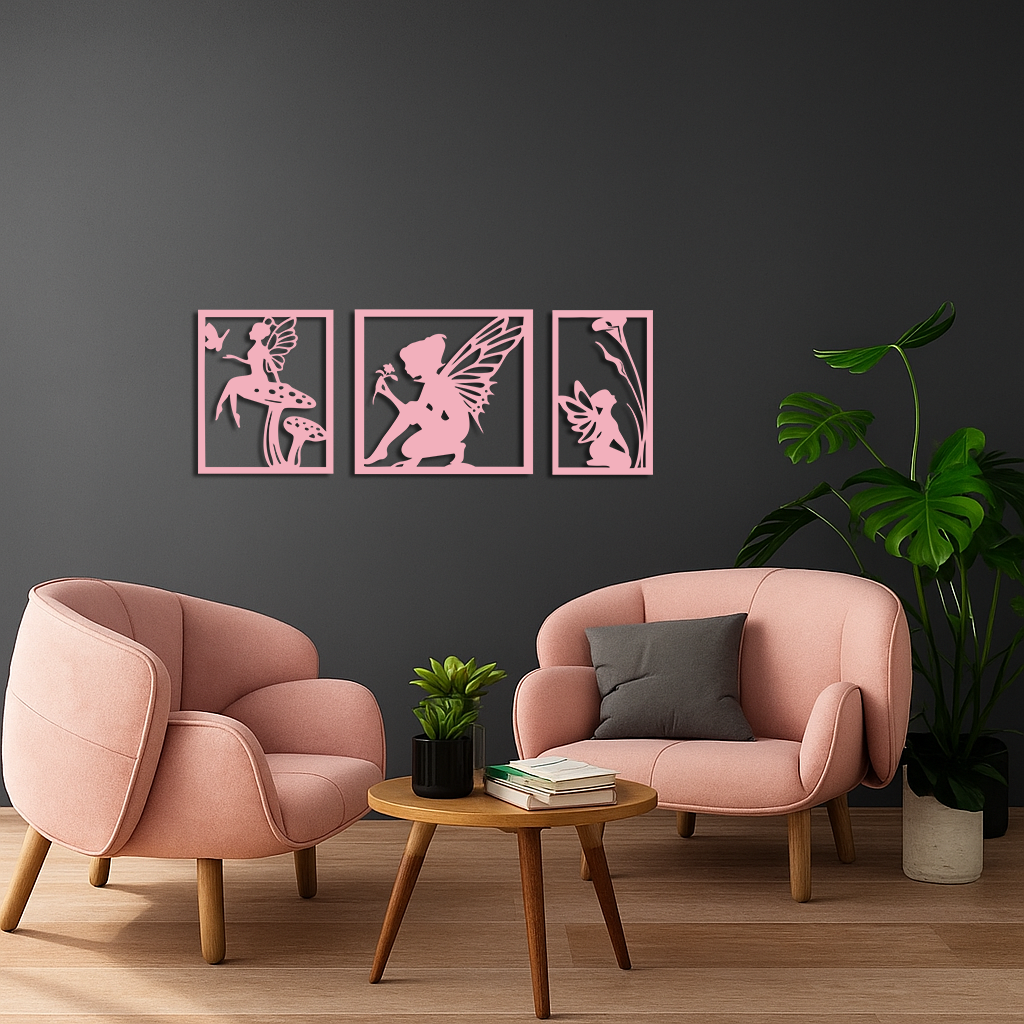 Pink Fairy Trio Metal Wall Art – Set of Three Fantasy Silhouette Panels - KAFGP156 - Tampa Home & Garden Store