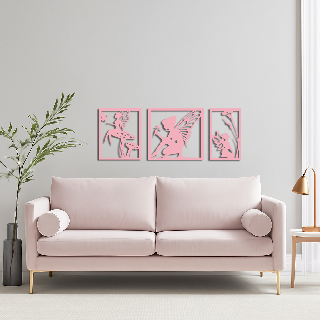 Pink Fairy Trio Metal Wall Art – Set of Three Fantasy Silhouette Panels - KAFGP156 - Tampa Home & Garden Store