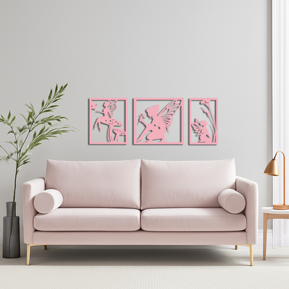 Pink Fairy Trio Metal Wall Art – Set of Three Fantasy Silhouette Panels - KAFGP156 - Tampa Home & Garden Store