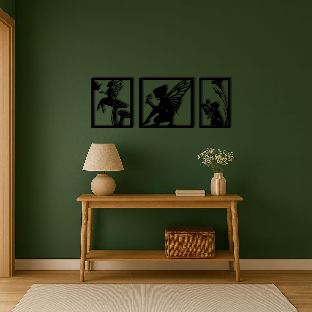Pink Fairy Trio Metal Wall Art – Set of Three Fantasy Silhouette Panels - KAFGP156 - Tampa Home & Garden Store