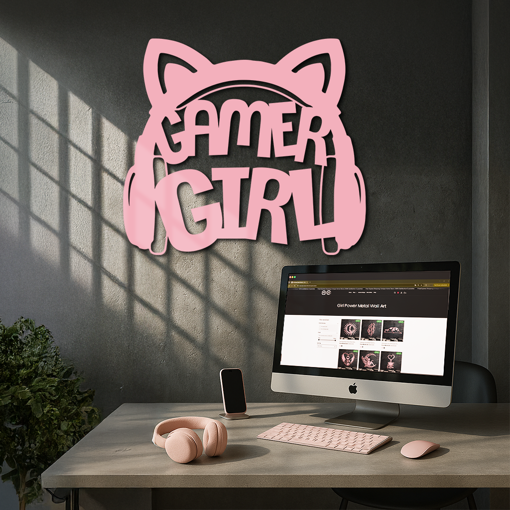 Pink Gamer Girl Metal Wall Art – Playful Gaming Headset Design - KAFGP010 - Tampa Home & Garden Store