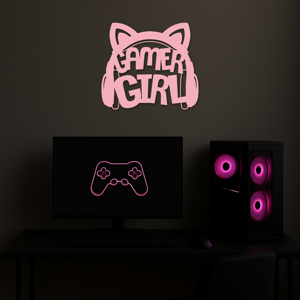 Pink Gamer Girl Metal Wall Art – Playful Gaming Headset Design - KAFGP010 - Tampa Home & Garden Store