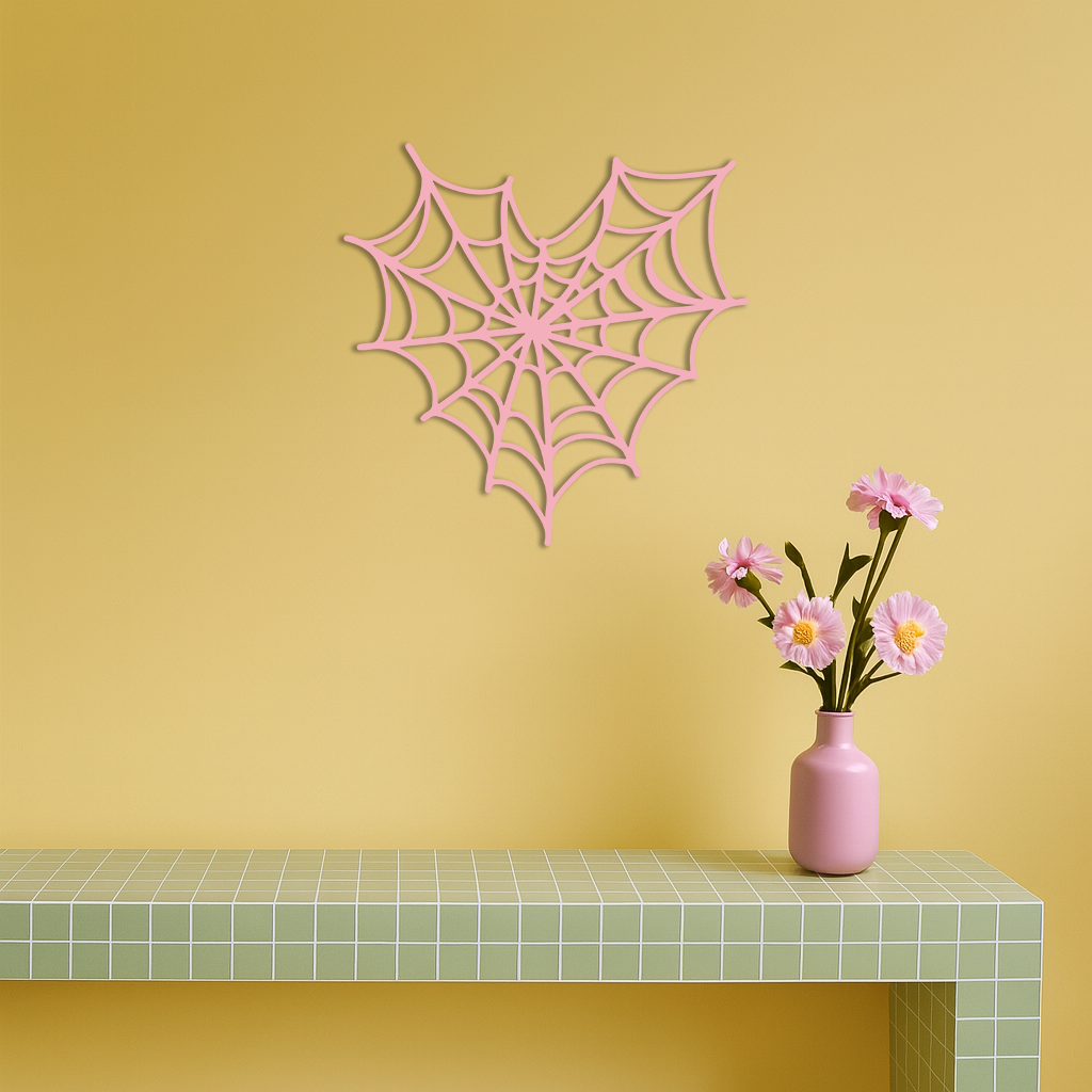 Pink Heart Spider Web Metal Wall Art – Gothic Romantic Decor - KAFGP018 - Tampa Home & Garden Store
