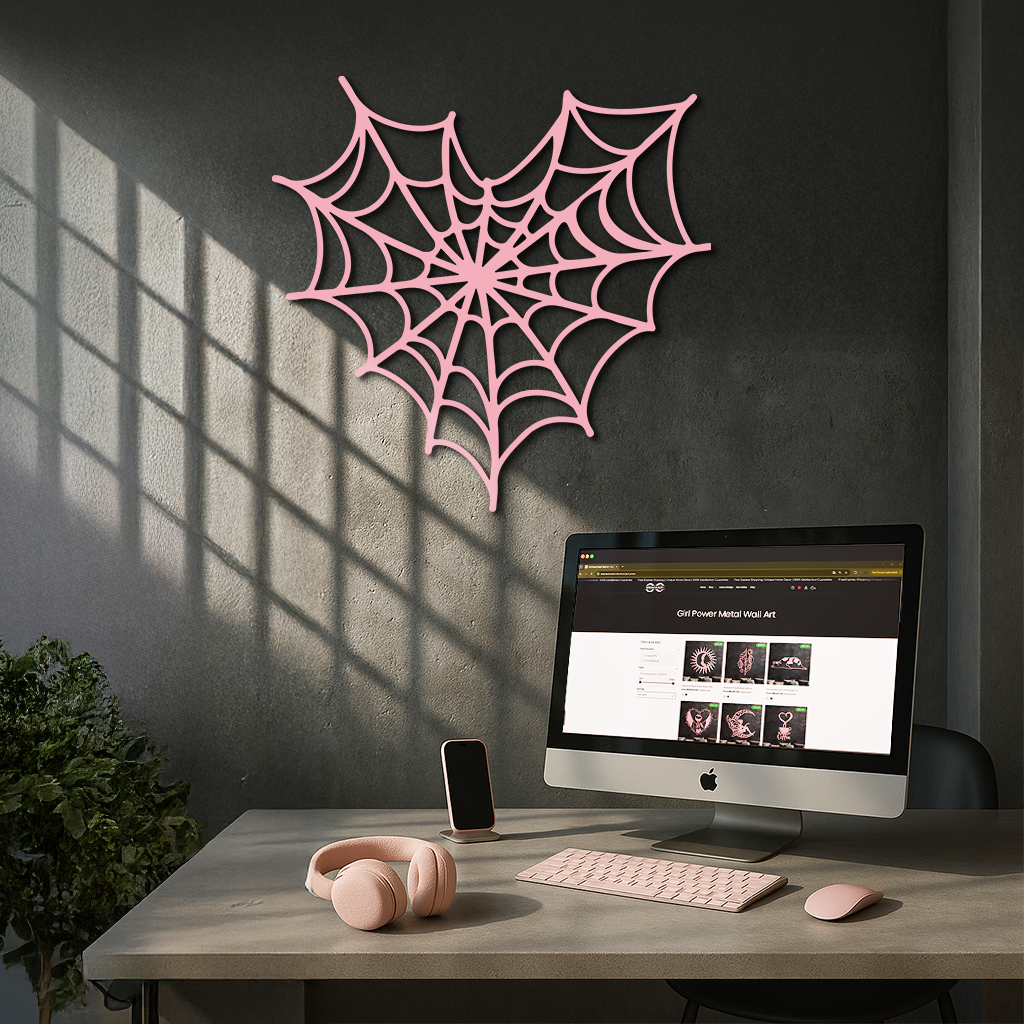 Pink Heart Spider Web Metal Wall Art – Gothic Romantic Decor - KAFGP018 - Tampa Home & Garden Store