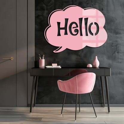 Pink Hello Speech Bubble Metal Wall Art – Playful Greeting Sign - KAFGP011 - Tampa Home & Garden Store