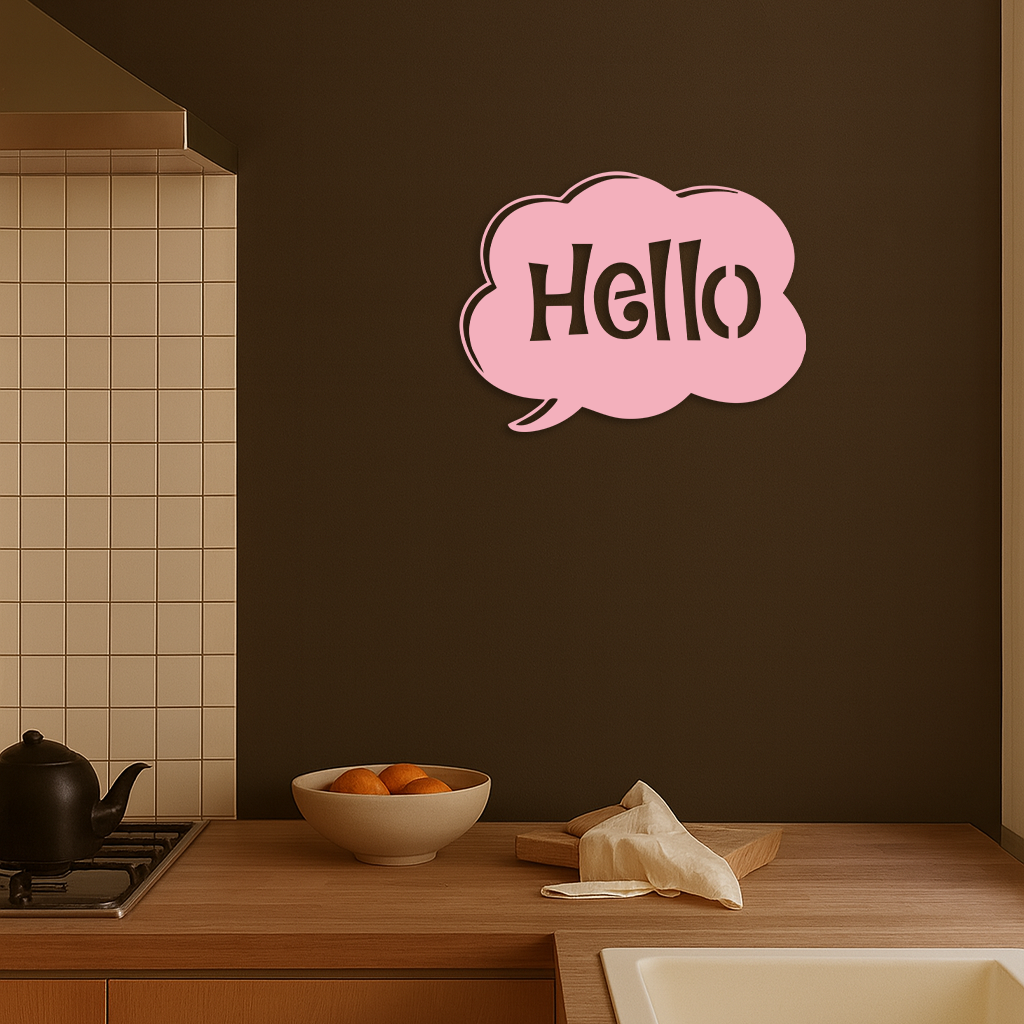 Pink Hello Speech Bubble Metal Wall Art – Playful Greeting Sign - KAFGP011 - Tampa Home & Garden Store