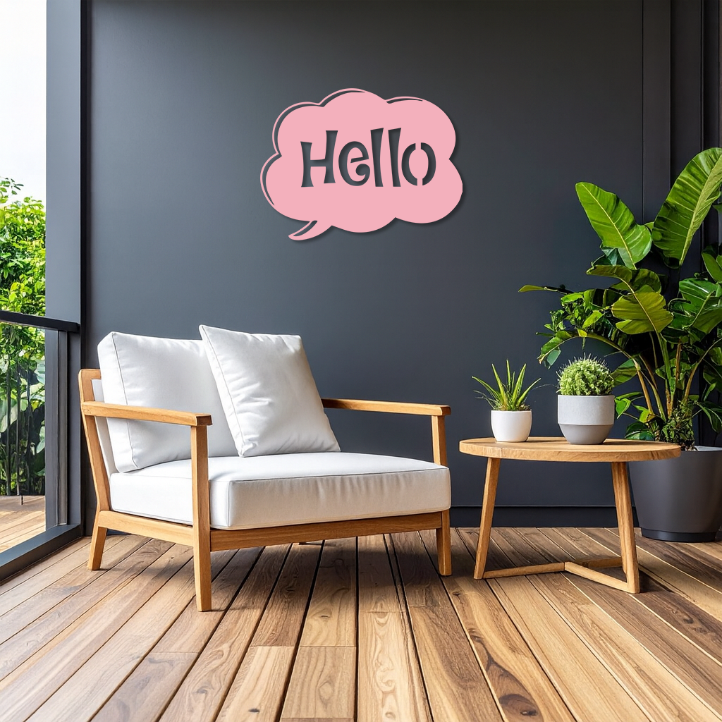 Pink Hello Speech Bubble Metal Wall Art – Playful Greeting Sign - KAFGP011 - Tampa Home & Garden Store