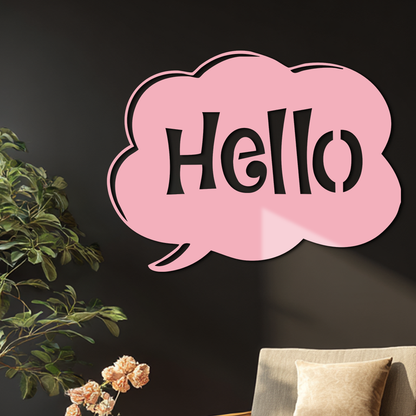 Pink Hello Speech Bubble Metal Wall Art – Playful Greeting Sign - KAFGP011 - Tampa Home & Garden Store