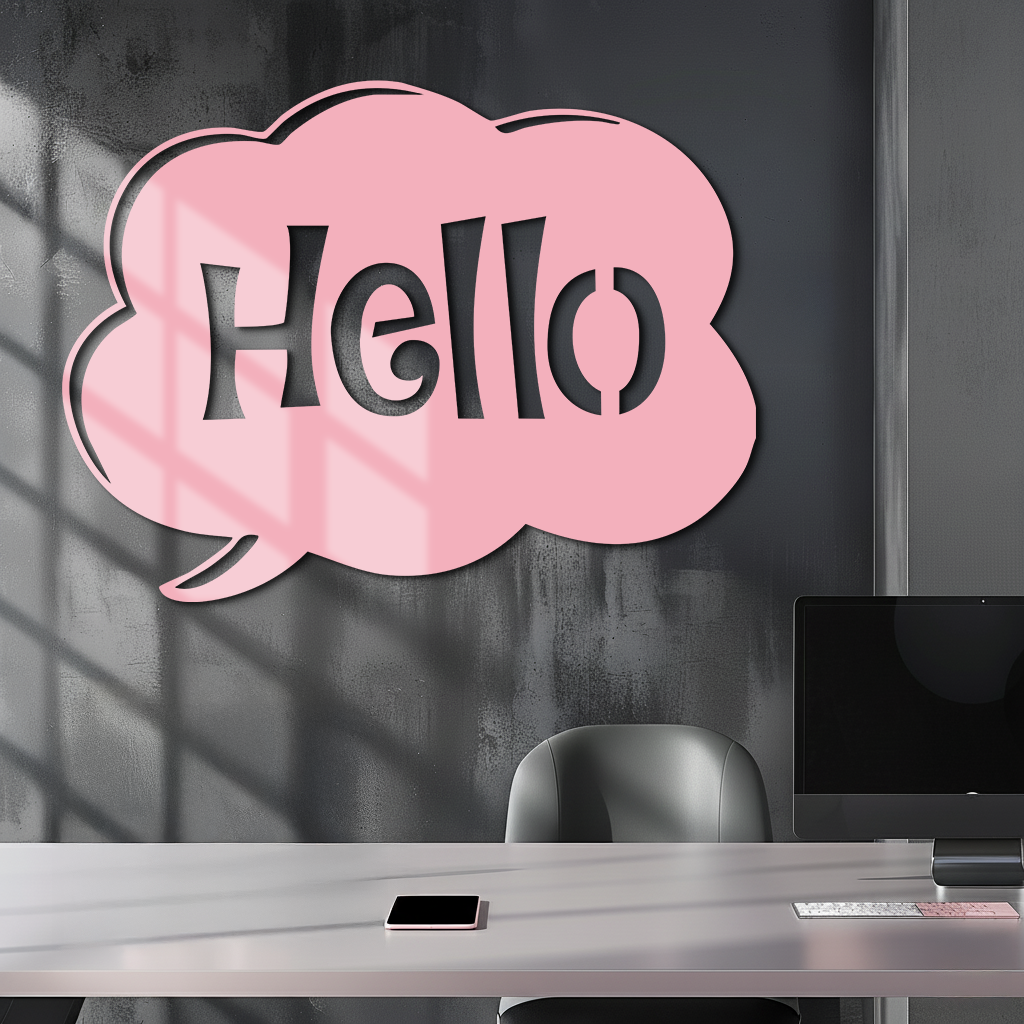 Pink Hello Speech Bubble Metal Wall Art – Playful Greeting Sign - KAFGP011 - Tampa Home & Garden Store