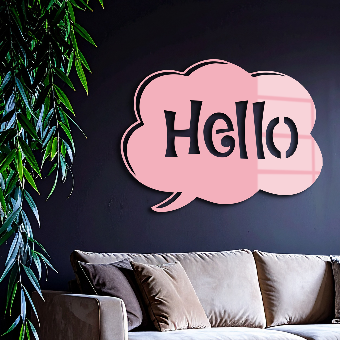 Pink Hello Speech Bubble Metal Wall Art – Playful Greeting Sign - KAFGP011 - Tampa Home & Garden Store