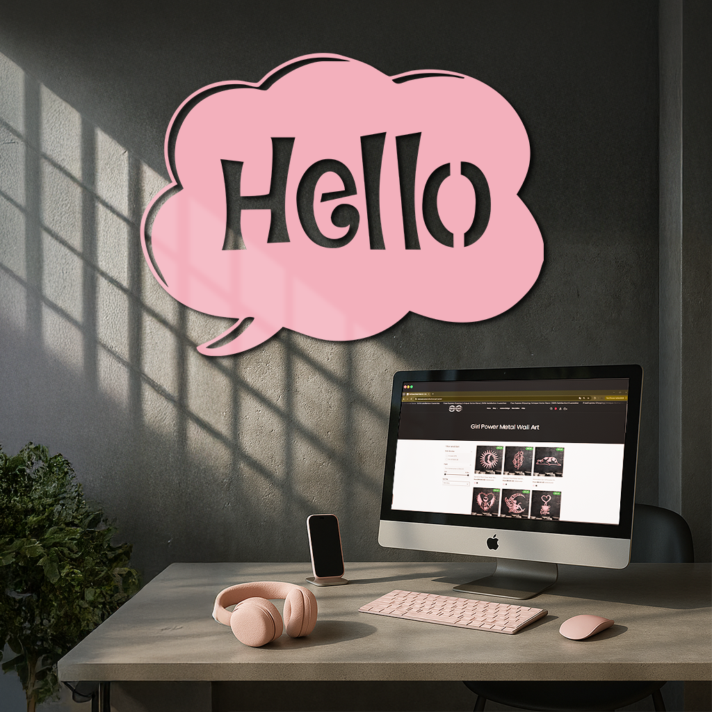 Pink Hello Speech Bubble Metal Wall Art – Playful Greeting Sign - KAFGP011 - Tampa Home & Garden Store