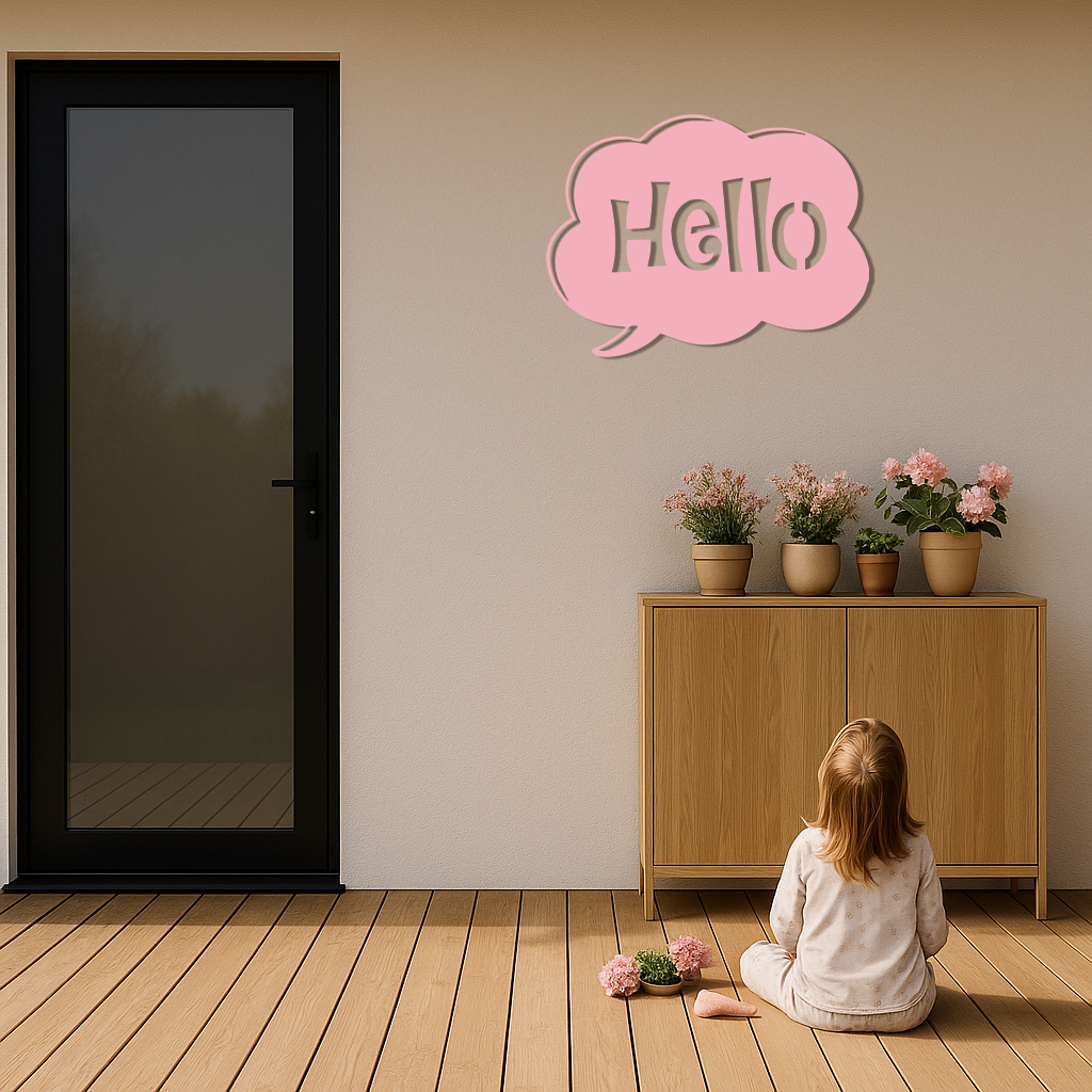 Pink Hello Speech Bubble Metal Wall Art – Playful Greeting Sign - KAFGP011 - Tampa Home & Garden Store