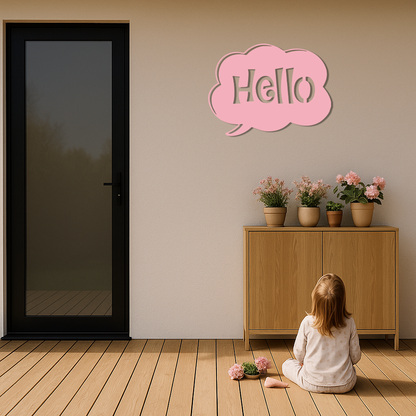 Pink Hello Speech Bubble Metal Wall Art – Playful Greeting Sign - KAFGP011 - Tampa Home & Garden Store