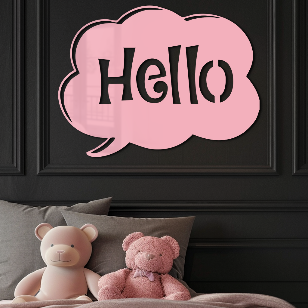 Pink Hello Speech Bubble Metal Wall Art – Playful Greeting Sign - KAFGP011 - Tampa Home & Garden Store