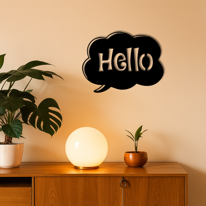 Pink Hello Speech Bubble Metal Wall Art – Playful Greeting Sign - KAFGP011 - Tampa Home & Garden Store