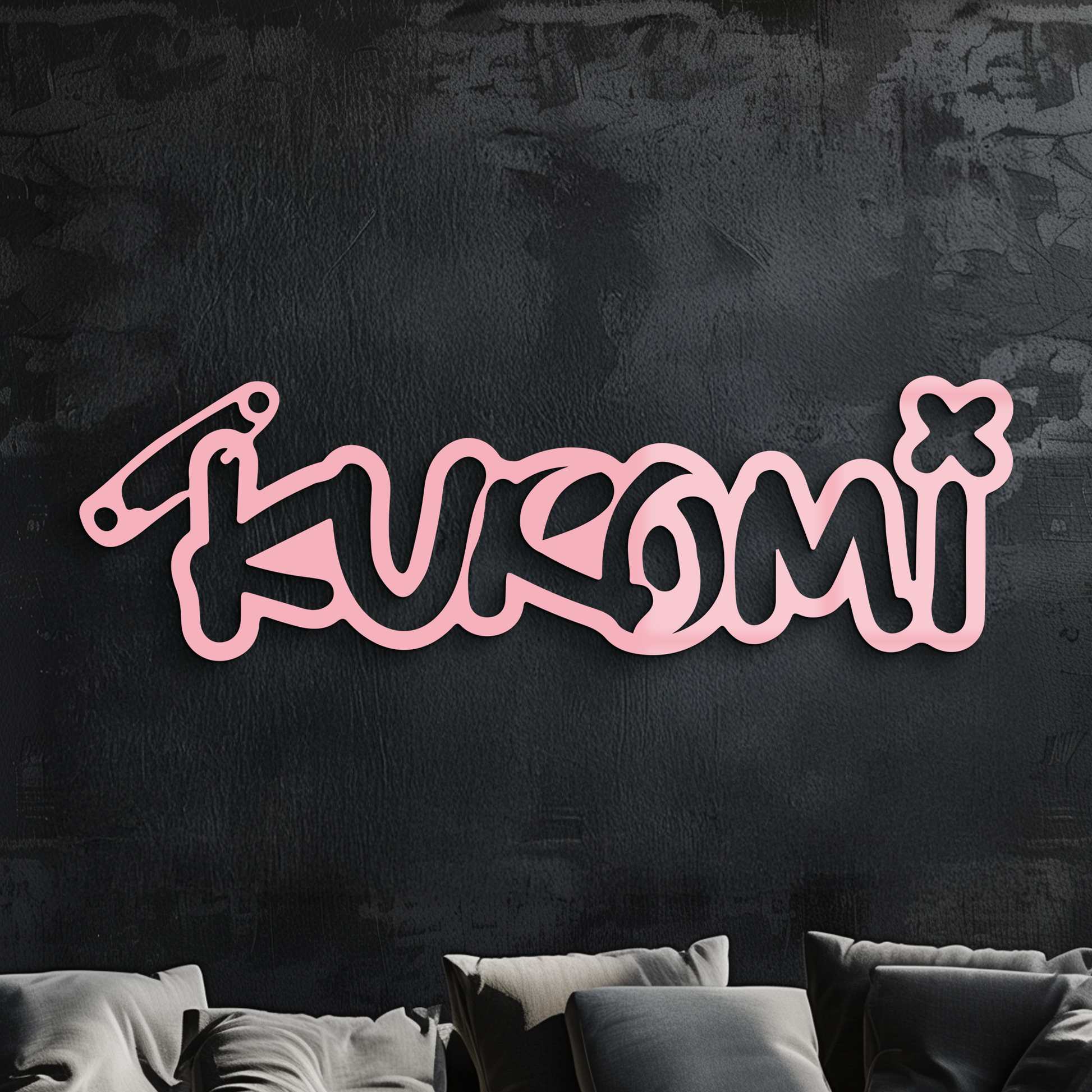Pink Kuromi Metal Wall Art – Playful Character Typography Decor - KAFGP012 - Tampa Home & Garden Store