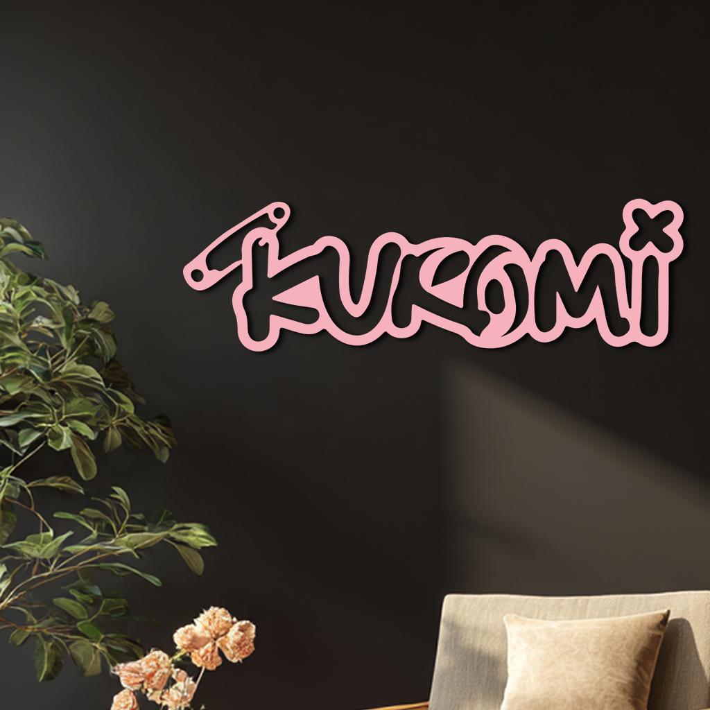 Pink Kuromi Metal Wall Art – Playful Character Typography Decor - KAFGP012 - Tampa Home & Garden Store
