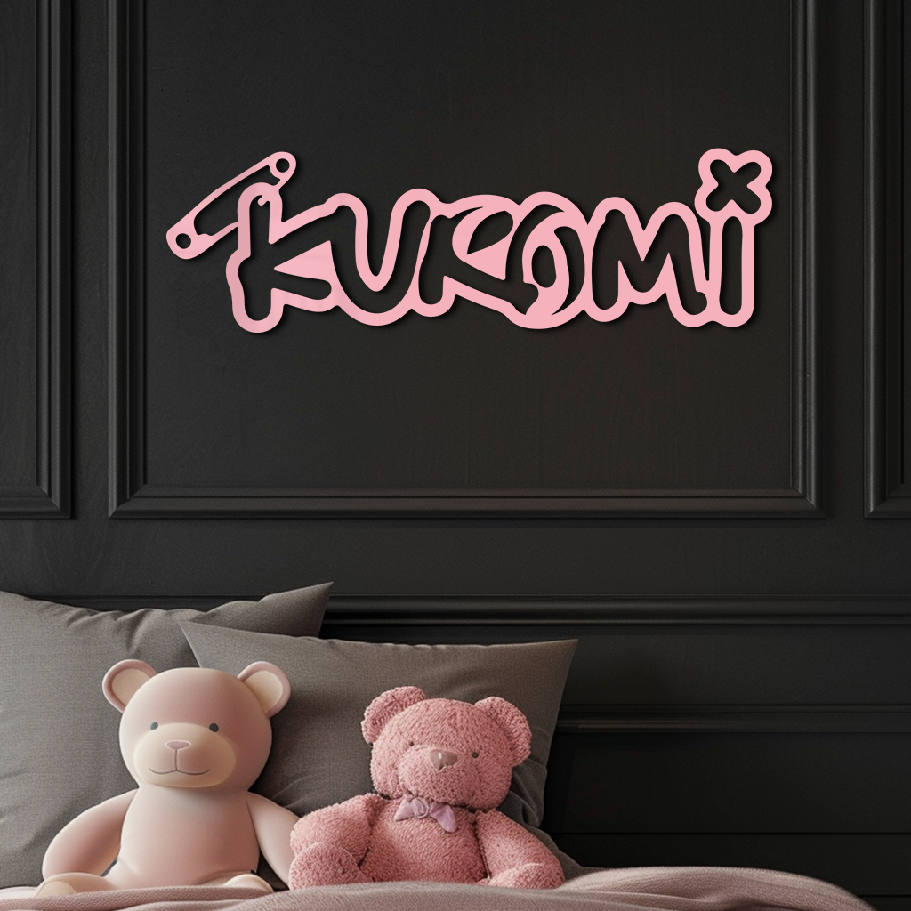 Pink Kuromi Metal Wall Art – Playful Character Typography Decor - KAFGP012 - Tampa Home & Garden Store