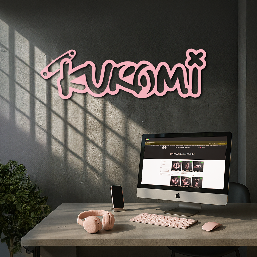 Pink Kuromi Metal Wall Art – Playful Character Typography Decor - KAFGP012 - Tampa Home & Garden Store