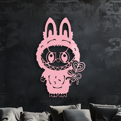 Pink Labubu Metal Wall Art – Playful Character Silhouette Decor - KAFGP008 - Tampa Home & Garden Store