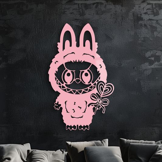 Pink Labubu Metal Wall Art – Playful Character Silhouette Decor - KAFGP008 - Tampa Home & Garden Store