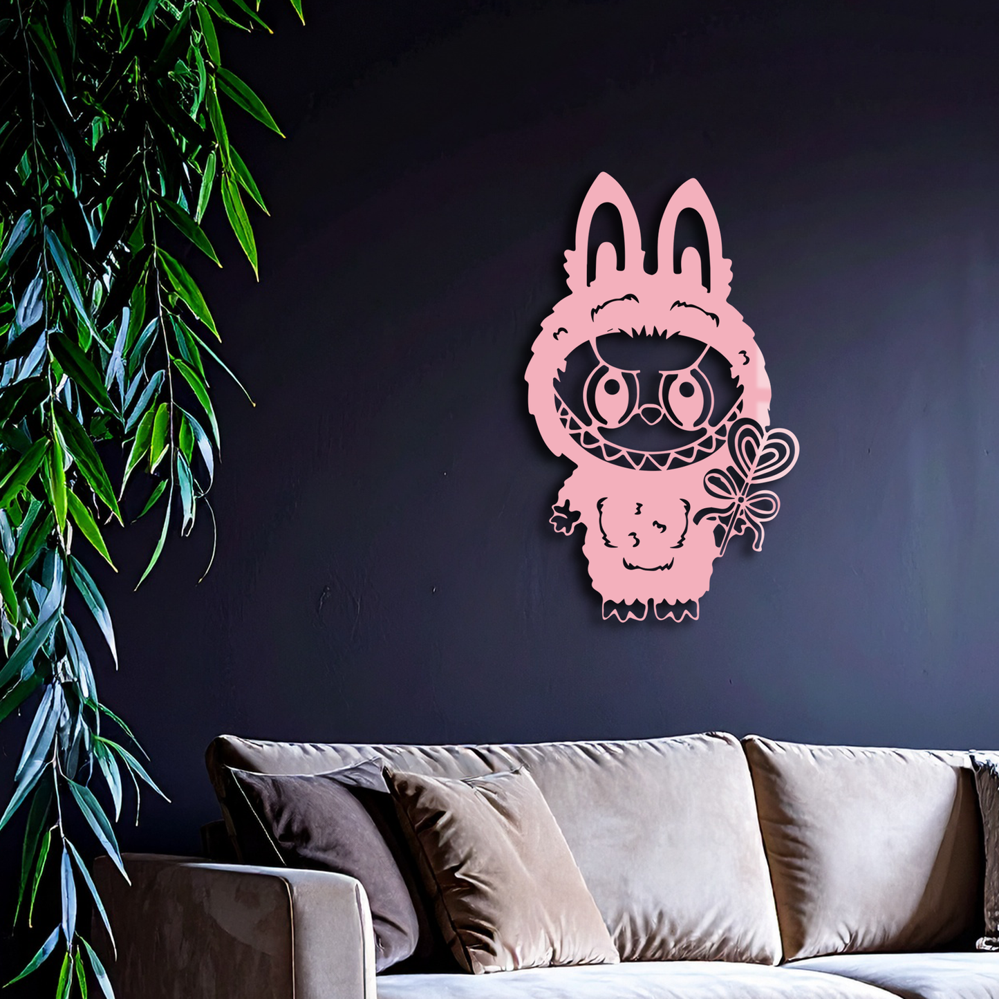 Pink Labubu Metal Wall Art – Playful Character Silhouette Decor - KAFGP008 - Tampa Home & Garden Store