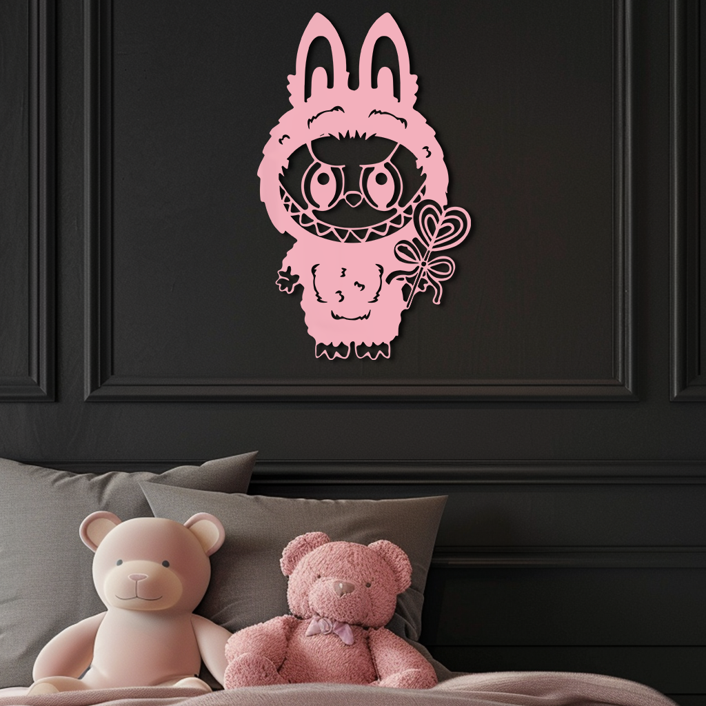 Pink Labubu Metal Wall Art – Playful Character Silhouette Decor - KAFGP008 - Tampa Home & Garden Store