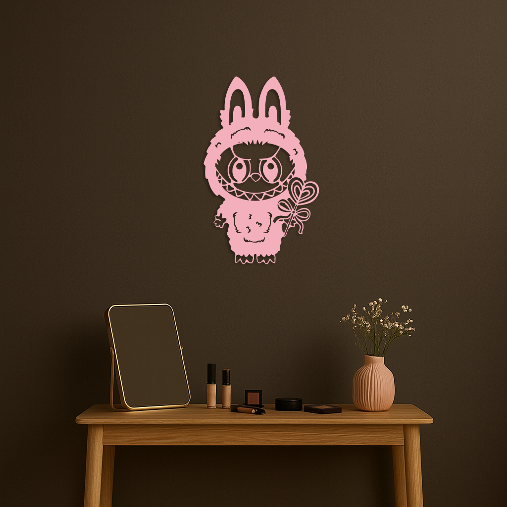 Pink Labubu Metal Wall Art – Playful Character Silhouette Decor - KAFGP008 - Tampa Home & Garden Store