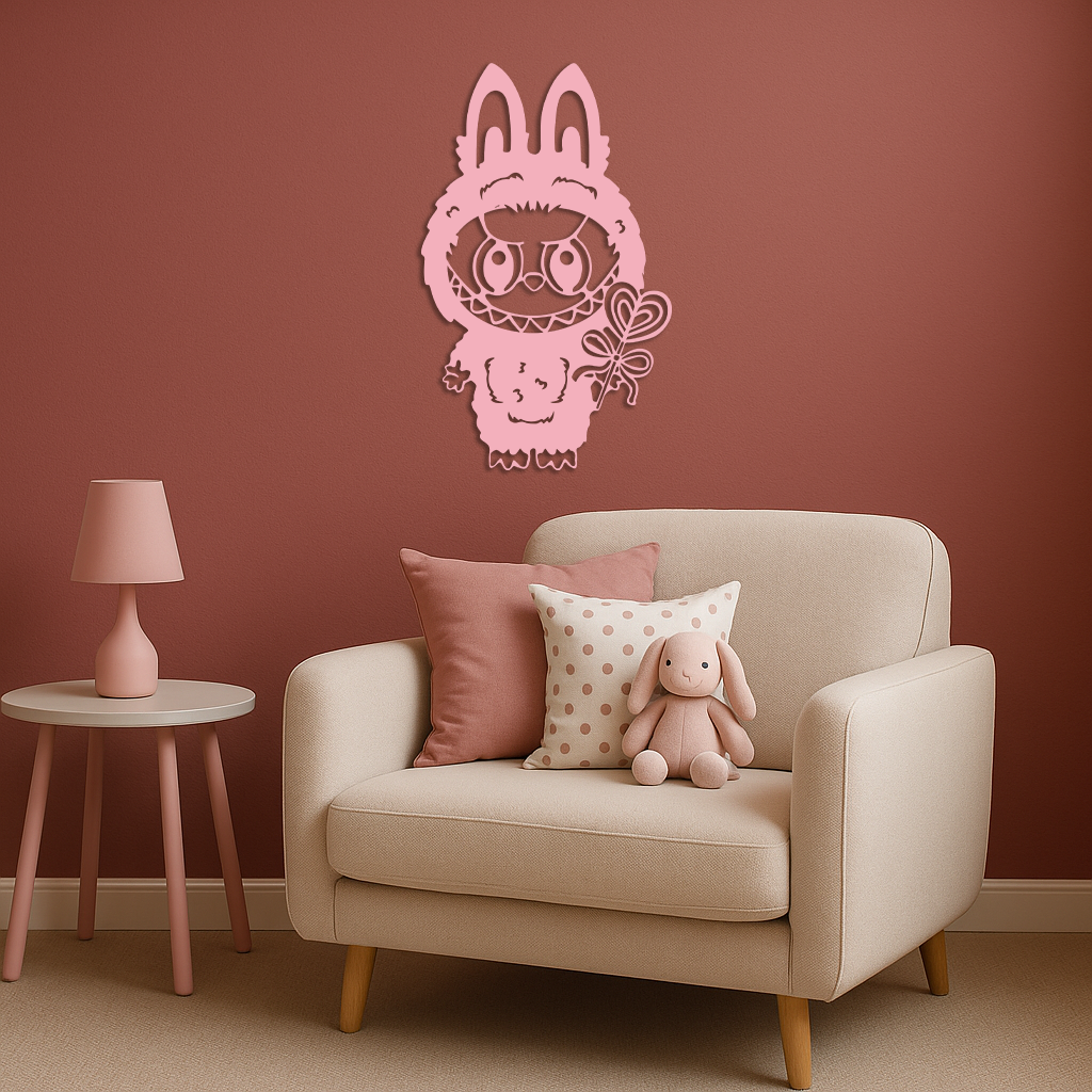 Pink Labubu Metal Wall Art – Playful Character Silhouette Decor - KAFGP008 - Tampa Home & Garden Store