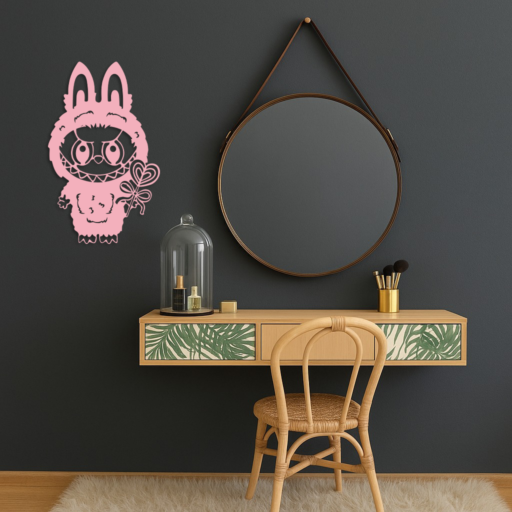 Pink Labubu Metal Wall Art – Playful Character Silhouette Decor - KAFGP008 - Tampa Home & Garden Store