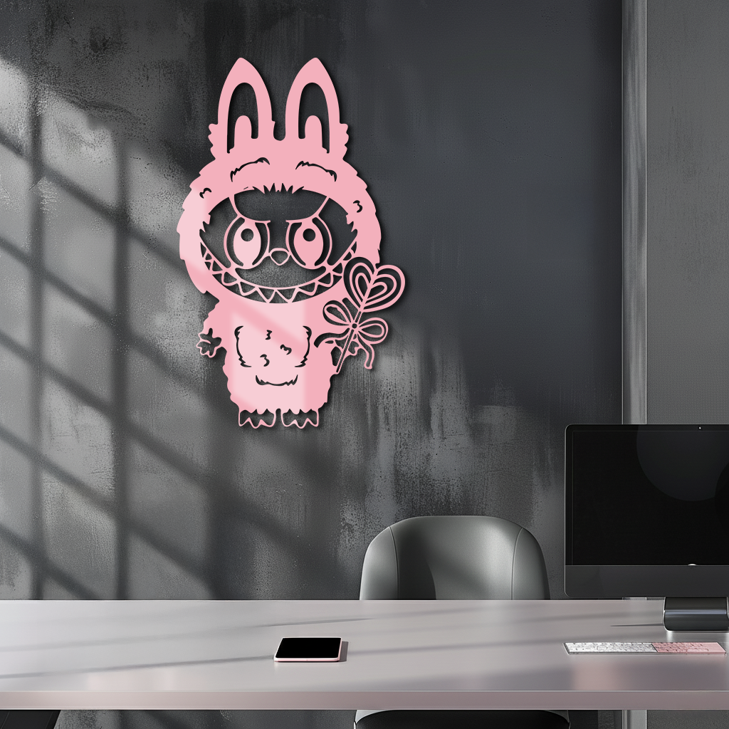 Pink Labubu Metal Wall Art – Playful Character Silhouette Decor - KAFGP008 - Tampa Home & Garden Store