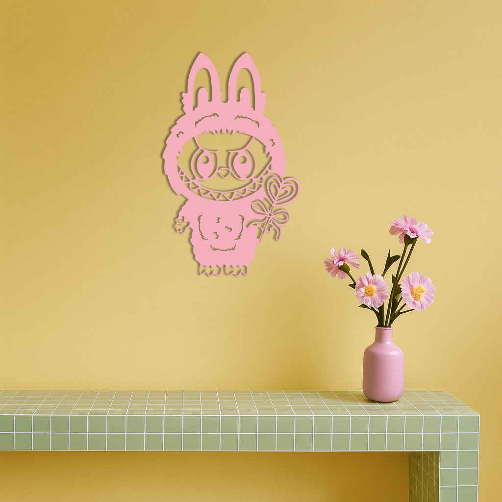 Pink Labubu Metal Wall Art – Playful Character Silhouette Decor - KAFGP008 - Tampa Home & Garden Store