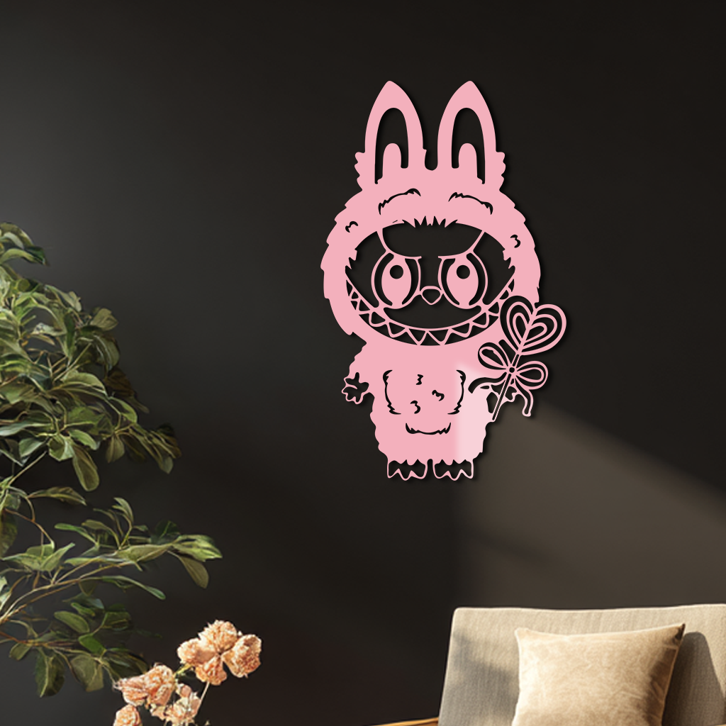 Pink Labubu Metal Wall Art – Playful Character Silhouette Decor - KAFGP008 - Tampa Home & Garden Store