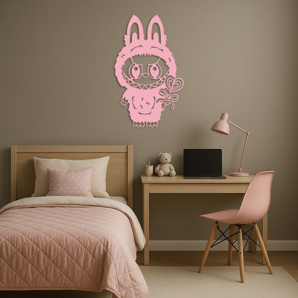 Pink Labubu Metal Wall Art – Playful Character Silhouette Decor - KAFGP008 - Tampa Home & Garden Store