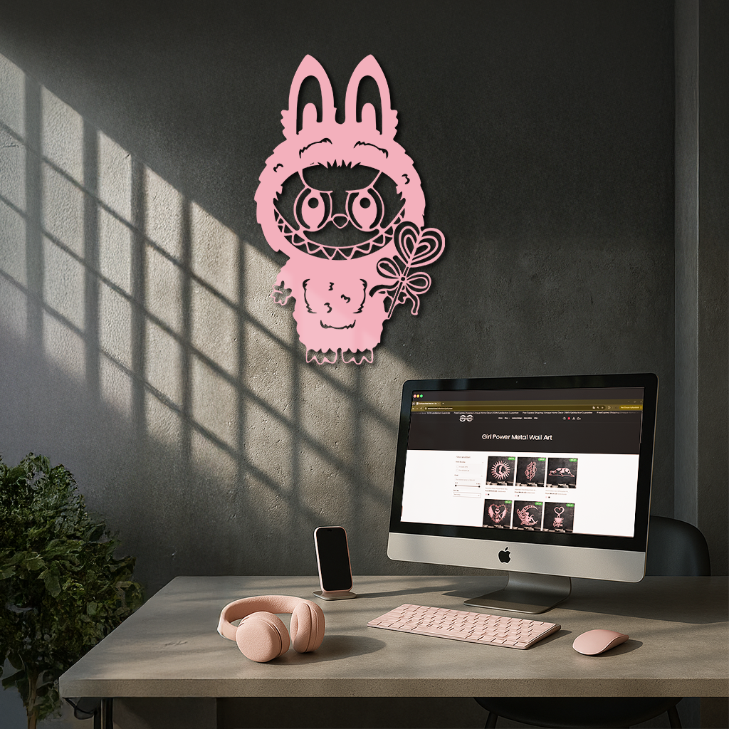 Pink Labubu Metal Wall Art – Playful Character Silhouette Decor - KAFGP008 - Tampa Home & Garden Store
