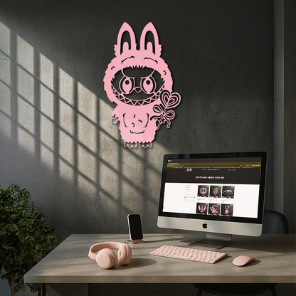 Pink Labubu Metal Wall Art – Playful Character Silhouette Decor - KAFGP008 - Tampa Home & Garden Store