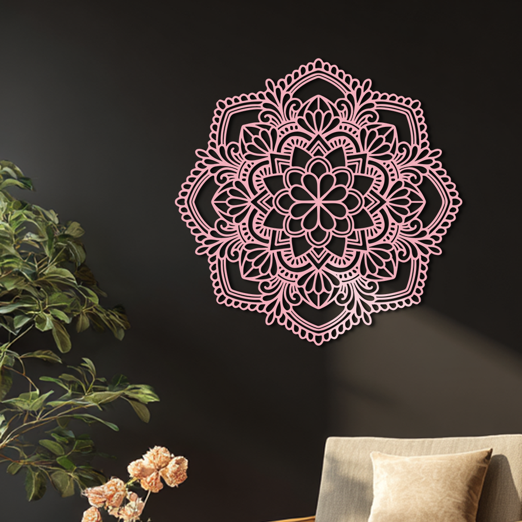 Pink Mandala Metal Wall Art – Intricate Bohemian Design - KAFGP016 - Tampa Home & Garden Store
