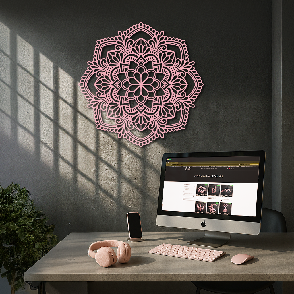 Pink Mandala Metal Wall Art – Intricate Bohemian Design - KAFGP016 - Tampa Home & Garden Store